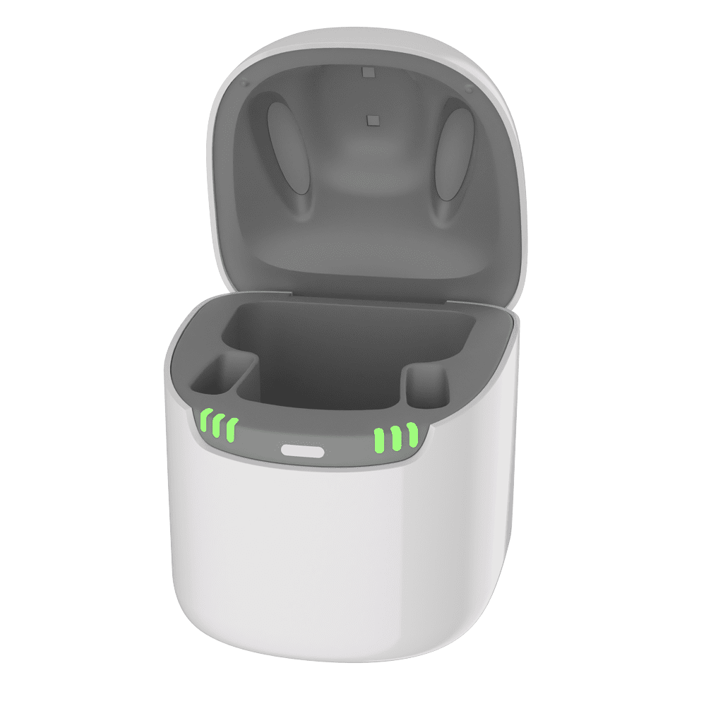 Signia_Pure_CnG_AX_Dry&Clean Charger_Open_Lights On